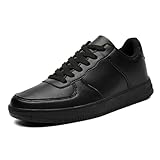 VLOOKST Women Classic Retro Gum Sole Fashion Sneakers Leather Low Top Tennis Shoes Anti Slip Trainers Casual Comfortable Walking Shoe Black