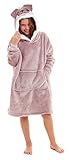 Oversized Hoodie Matching Christmas Family Sizes Wearable Fleece Blanket Hooded Top Warm Cosy Sherpa Winter Snuggle Adults Childrens Womens Girls - Brown Pug Kids One Size