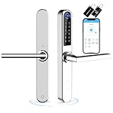 Ruveno Slim Fingerprint Smart Door Lock, Keyless Entry Keypad Door Lock with Handle, Electric Code Lock, Bluetooth Smartphone Access for Front Alumium Swing Wooden Door(Silver)