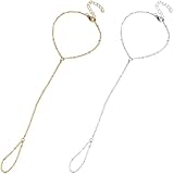 Aswewamt 2Pcs Hand Chain Bracelet, Gold Finger Bracelet Silver Hand Chain Stylish Slave Hand Link Chain for Women
