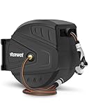 Roywel Auto Reel Garden Hose 40M，Hose Reel Wall Mounted，Auto Rewind, Self-Locking System,180° Pivotal with Multifunction Spray Nozzle