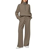 Couawaticy Tracksuit Womens Full Set Lounge Wear Sets 2 Piece Ladies Fleece Tracksuits Comfort Long Sleeve Activewear Zip Coat Tops Trousers Sets Fashion Casual Thermal Autumn Winter