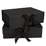 SENENQU 2 Pack Black Magnetic Gift Box with Ribbon, 32 x 23 x 10cm Large Luxury Present Box, Folded Wedding Gift Boxes with Lid for Presents Packaging Birthday Anniversary Christmas Festivals