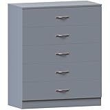 Vida Designs Riano 5 Drawer Chest of Drawers, Metal Handles & Runners, Anti-Bowing Drawer Support, Bedroom, Nursery Furniture, Grey
