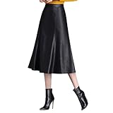 Saeohnssty Autumn Winter Real Leather Skirt Women Sheepskin Long Skirts High Waist Black A Line Office Lady Skirt