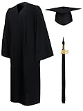 GraduationMall Graduation Gown and Cap for Adults 2025 Year Charm Unisex Matte University Bachelor High School Black L(5'9"-5'11") 54