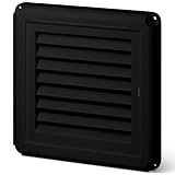 100mm (4 Inch) Square Vent Cover - Black 155mm x 155mm External Louvered Grille with Mesh for Bathroom, Kitchen, Loft, Extractor Fans and Air Ducts – Wall & Ceiling Ventilation Solution