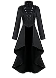 Sangdut Steampunk Jacket Halloween Costumes for Women, Medieval Gothic Renaissance Tailcoat Irregular Hem Outfits, Adult Retro Victorian Pirate Vampire Cosplay Uniform(L,Black)