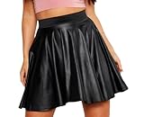 OgLuxe Women Ladies High Waist Faux Leather Wetlook PVC Flare Skater Mini Skirt Size 8-26 Black