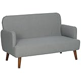 HOMCOM 2 Seater Sofa, Small Sofa Couch with 21cm Thick Padding and Wood Legs, Modern Velvet Feel Fabric Loveseat for Living Room, Bedroom, Home Office, Grey