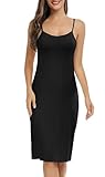 Vlazom Women's Full Slips, Soft Slinky Petticoat Ladies Long Nightdress Basic Underskirt for Women with Adjustable Straps Black,M