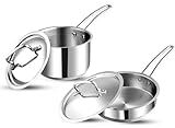 Vinod Stainless Steel Induction Friendly Classic Deluxe Combo Set of 2 Pcs - Saucepan (16 cm/2.1 litres) with Lid & Frypan (20 cm) with 2 Years Warranty - Silver