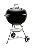 Weber Classic Kettle Charcoal Barbecue/Porcelain-Enamelled Lid & Bowl, 57 cm Cooking Surface, One-Touch Cleaning System, Lid Thermometer, Tripod Stand and Wheels, Black