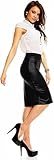R&N FASHIONS Womens Ladies Pencil, High Waist Wet Look Faux Leather Midi Skirt Office Skirt (Black, XL)