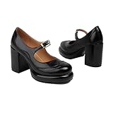 Generisch Mary Jane Women's Mid Heel Shoes, Retro Style, Round Toe, Wide Strap, Comfortable, Elegant, for Spring / Summer, black, 8.5 UK