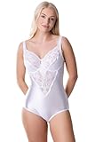 Camille Women's Underwired Shapewear Bodysuit – Floral Lace Tummy Control Body Shaper with Adjustable Straps – Firm Control Women's Bodysuits - White 42DD
