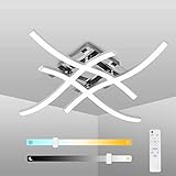 LED Ceiling Light 24W Modern Curved Design LED Ceiling Lamp with Remote Control 3 Color Dimmable Metal Flush Mount Ceiling Lighting Fixture 4 Built-in LED Boards for Living Room Bedroom Hallway Office