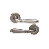 Infinity Decor Pair of English Vintage Style Lever on Round Rose Pewter Finish Solid Brass Door Pull Handles Set – for Interior & Exterior Use
