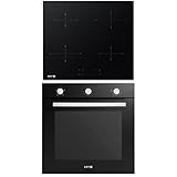 HYE 60cm Electric Cooker with Induction Hob & Built-in Static Oven - 4 Zone Electric Stove, Freestanding Black Cooker, Modern Free Standing Oven and Hob - C01BI60S22