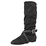 JOUNCING Urban Suede Sole Women's Latin Dance Boots, Salsa Shoes, Long Warm Up Line Shoes, West Coast Swing Dance Boots (Black, Adult, Women, 5.5, Numeric, UK Footwear Size System, Medium)