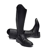 Rhinegold Elite Luxus Extra Short BLACK LEATHER RIDING BOOTS - Soft Feel Leather, Comfortable Fit, Elasticated Laced Front, Women's Equestrian Boots with Full Length Back Zip, Size 7, EU 41, Calf 0
