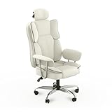 Fullwatt Desk Office Chair, Big and Tall Office Chair, High Back PU Leather 360° Executive Chair with Padded Armrests, Lumbar Support for Home or Work, Heavy Duty Computer Chair, Beige