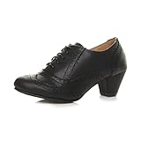 Ajvani Womens Ladies mid Block Heel Cut Out lace up Brogue Shoe Boots Booties, Black Matte Brogue, 5 UK