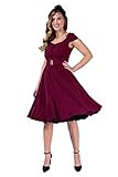 Ro Rox Lucy Retro Dress - Button Down 1950s Dress for Women - 40s 50s 60s Rockabilly Cocktail Dress - Midi Vintage Dress, Burgundy, XL