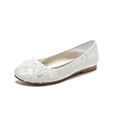 Emily Bridal Women's Silk Like Satin Flat Heel Closed Toe Flats (Ivory, 7.5)
