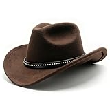 starfa lab Cowboy Hat for Women and Men, Classic Western Wide Edge Brim Fedora Felt Outdoor Hat Suitable for Men Women Cowboy Costume Party Photo Prop Activities (UK, Alpha, M, Brown)