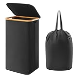 Lifewit 100L Laundry Basket with Lid, Clothes Hampers for Laundry with Bamboo Handles and A Removable Laundry Bag, Large Foldable Laundry Hamper for Bedroom, Bathroom, Dorm, Laundry Room, Black