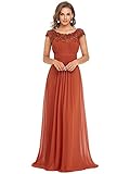 Ever-Pretty Bridesmaid Dresses Women's Lacey Neckline Open Back Ruched Style Autumn Dresses Burnt Orange 18UK