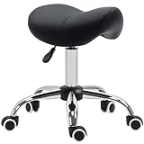 HOMCOM Cosmetic Stool 360° Rotate Height Adjustable Salon Massage Spa Chair Hydraulic Rolling Faux Leather Saddle Stool Mobility, Black