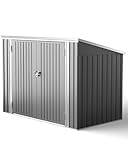 XEMQENER Bike Shed Storage Outdoor, Lockable Garden Storage Shed with Door and Sloping Roof, Waterproof Metal Galvanized Steel Sheds for Bike, Garden Tools, Garbage Bins, Grey,(L176x W105x H130 cm)
