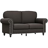 HOMCOM 2 Seater Sofa, Fabric Sofa Couch with Nailhead Trim Rolled Arm and Slatted Wood Frame, Upholstered Loveseat Settee for Living Room, Bedroom, Home Office, Dark Brown