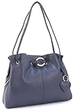 Gigi - Ladies Leather Shoulder Bag - Medium Tote Handbag With Multiple Compartments - With Heart Keyring Charm - Othello 4323 - Dark Blue/Navy