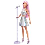 Barbie Pop Star Doll Dressed In Iridescent Skirt with Microphone and Pink Hair, Gift for 3 to 7 Year Olds, JCW42