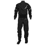 Mens Dry Suit Fully Drysuit Front Zip, 4-layer Waterproof Fabric Kayak sDrysuit With Latex on Neck and Wrist (Black, L)
