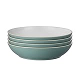 Denby - Elements Fern Green Pasta Bowls Set of 4 - Dishwasher Microwave Safe Crockery 1050ml 22cm - Green, White Ceramic Stoneware Tableware - Chip & Crack Resistant