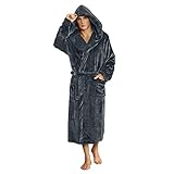 U2SKIIN Mens Fleece Dressing Gown Hooded Robe Plush Bathrobe (Dark Grey, L/XL)
