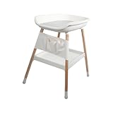 simpa Height Adjustable Baby White Changing Table with Grey Changing Pad, Storage Pouch and Large Storage Rack.