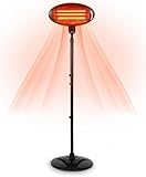 Patio Heater Outdoor 2KW Free Standing Electric – Adjustable Height & Angle Infrared Garden Heater with 3 Heat Settings (650W/1350W/2000W), Waterproof & Weatherproof – Black