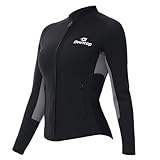 Owntop Women Wetsuit Top Jacket - 2mm Neoprene Long Sleeve for Warmth Comfort | Durable YKK Front Zipper | Extended Back Flap | 2 Zipper Pockets | Diving Surfing, Women Grey M
