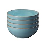 Denby - Azure Coupe Set of 4 Cereal Bowls - Dishwasher & Microwave Safe Ceramic Crockery - Powder Blue Glaze Bowls for Soup, Rice - Chip & Crack Resistant Stoneware for Everyday - L17xW17xH6.5cm