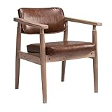 Retro Solid Wood Backrest Chair with Leather Cushion for Hotel/Cafe/Dining Room Comfortable Armchair with Old fashioned Charm (Dark Brown)
