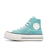 Converse Unisex Chuck Taylor All Star High Top Canvas Platform - Lace up Closure Style - Teal 7, Turquoise, 7 Women/5 Men
