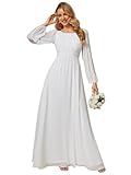 Ever-Pretty White Maxi Dress Round Neck A-Line Chiffon Bridesmaid Dresses for Women White 12