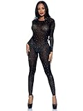 Leg Avenue 85636-00102 Sheer Rhinestone Catsuit, Medium, Black Adult Sized Costumes, Multi