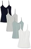 Amazon Essentials Women's Knitted V-Neck Layering Cami (Available in Plus Size), Pack of 4, Grey Heather/Navy/Sage Green/White, S