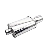 Krtopo Exhaust Muffler 2.5" (63MM) Inlet/ 3" (73MM) Outlet Silver Stainless Steel Car Silencer 11.8 Inch (300MM) Oval Body Length Exhaust Back Box Tips Welded Turbo Muffler